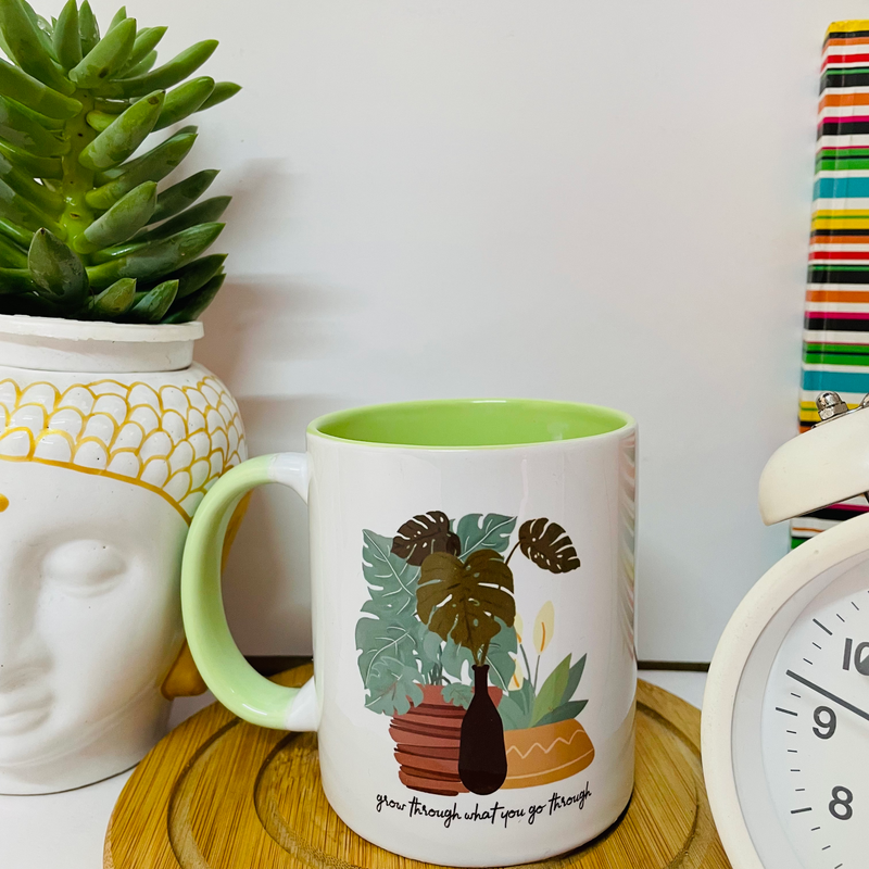 Pastel Green Coffee MUG “Grow Through What You Go Through”