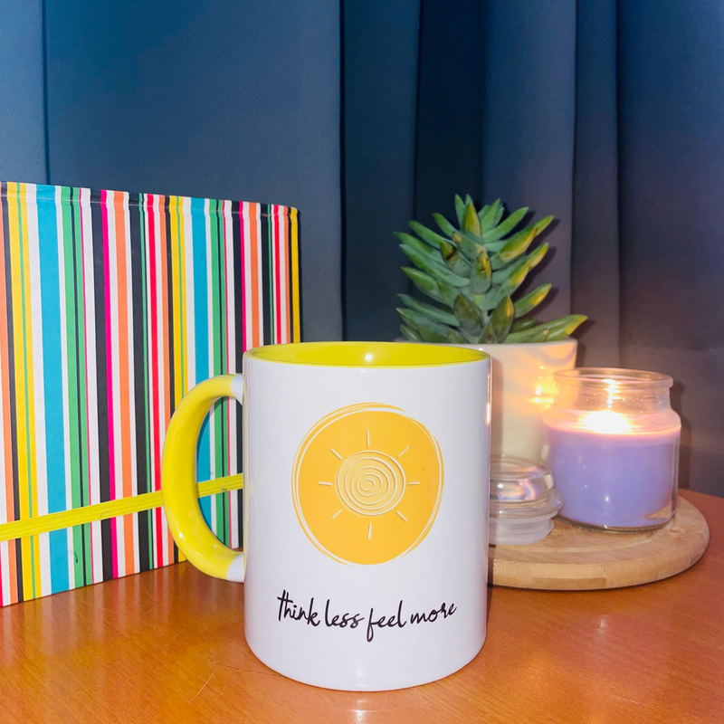 Pastel Yellow Coffee MUG “Think Less Feel More”
